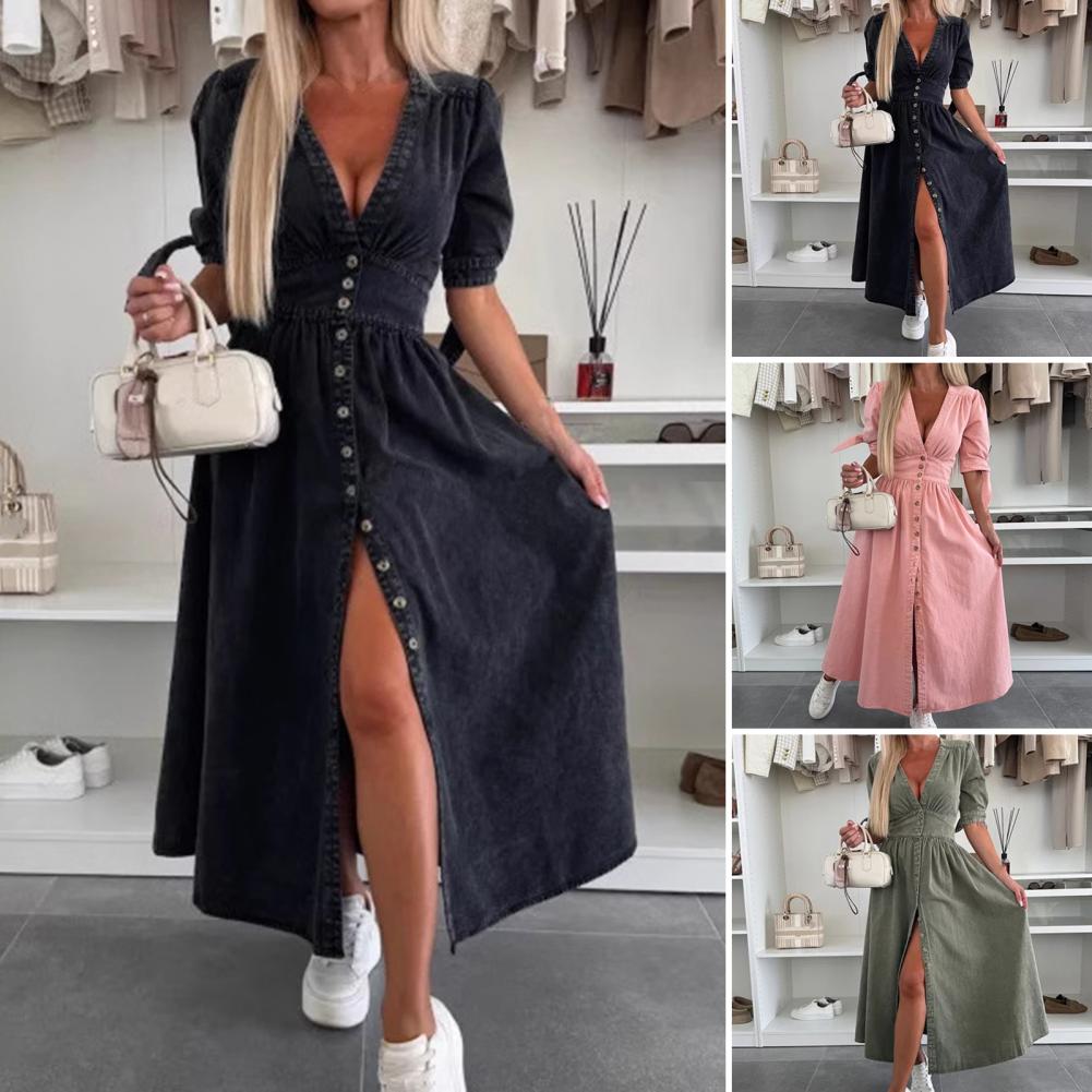 Robe en denim sexy à col en V