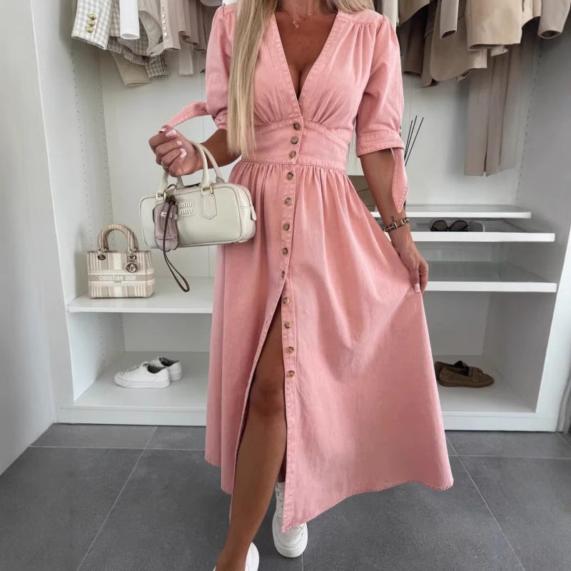 Robe en denim sexy à col en V