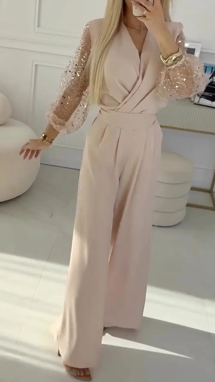 Ensemble- Haut à Paillettes et Pantalon Large