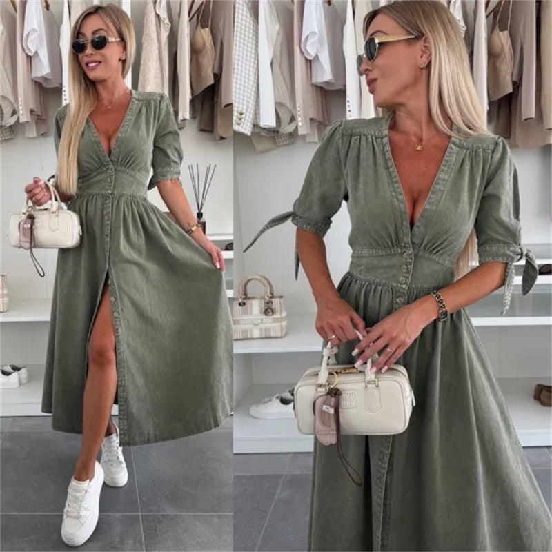 Robe en denim sexy à col en V