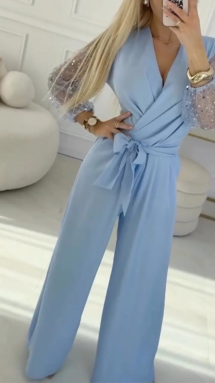 Ensemble- Haut à Paillettes et Pantalon Large