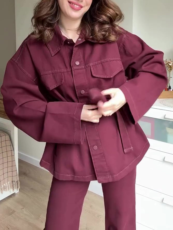 Ensemble Veste Ceinturée et Pantalon Taille Haute