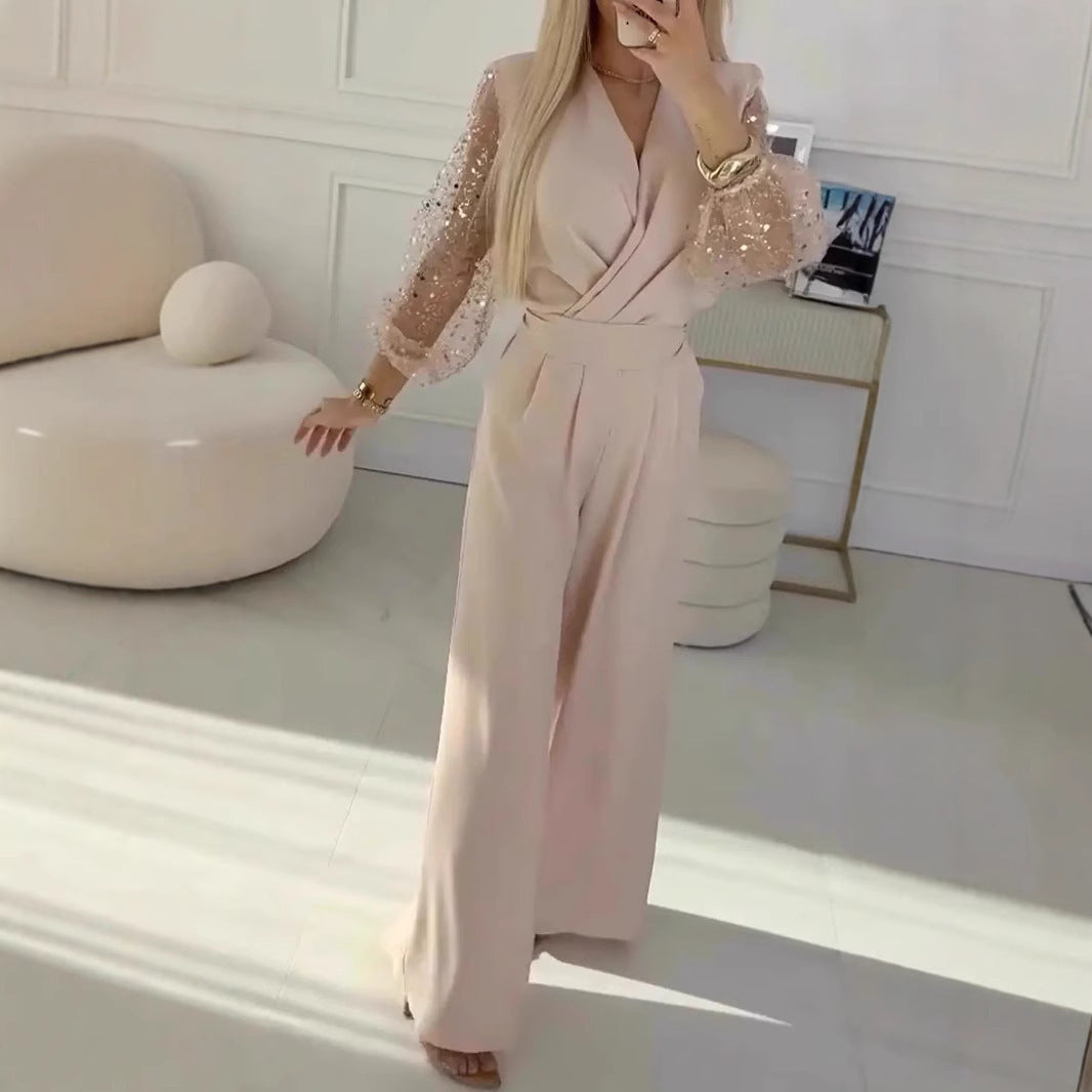 Ensemble- Haut à Paillettes et Pantalon Large