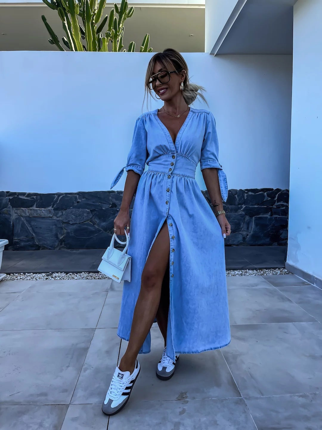 Robe en denim sexy à col en V