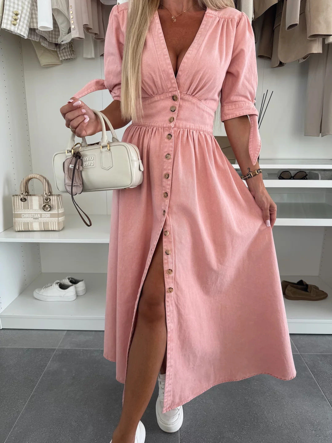 Robe en denim sexy à col en V