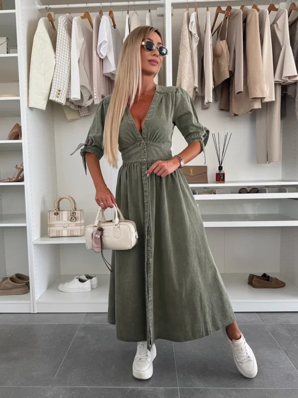 Robe en denim sexy à col en V