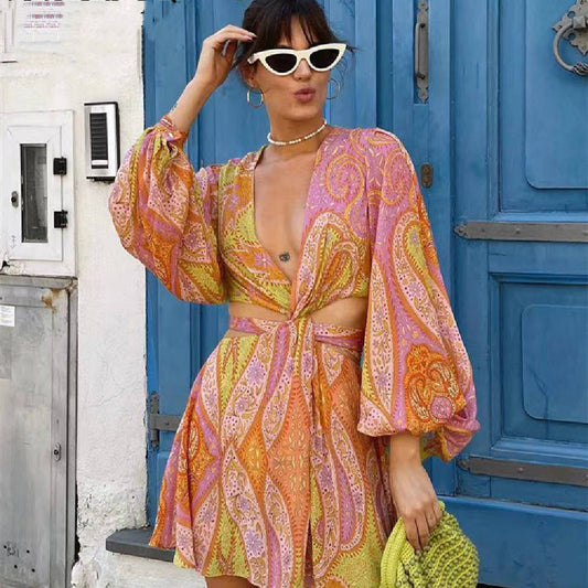 Robe avec Découpes et Imprimé Tendance