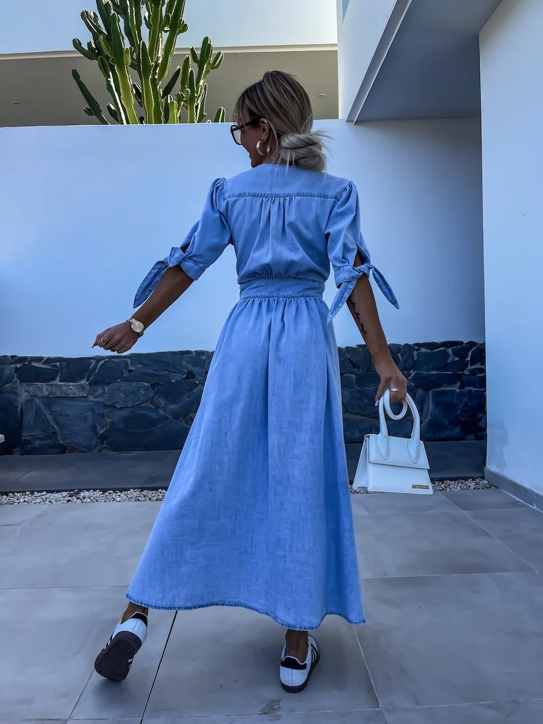 Robe en denim sexy à col en V