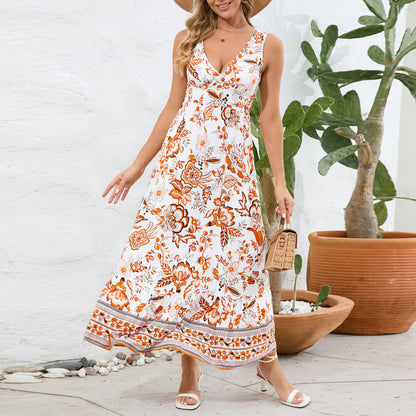 Robe Longue Fleurie à Col en V