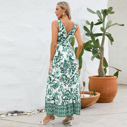 Robe Longue Fleurie à Col en V