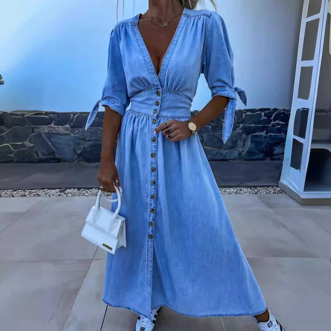 Robe en denim sexy à col en V