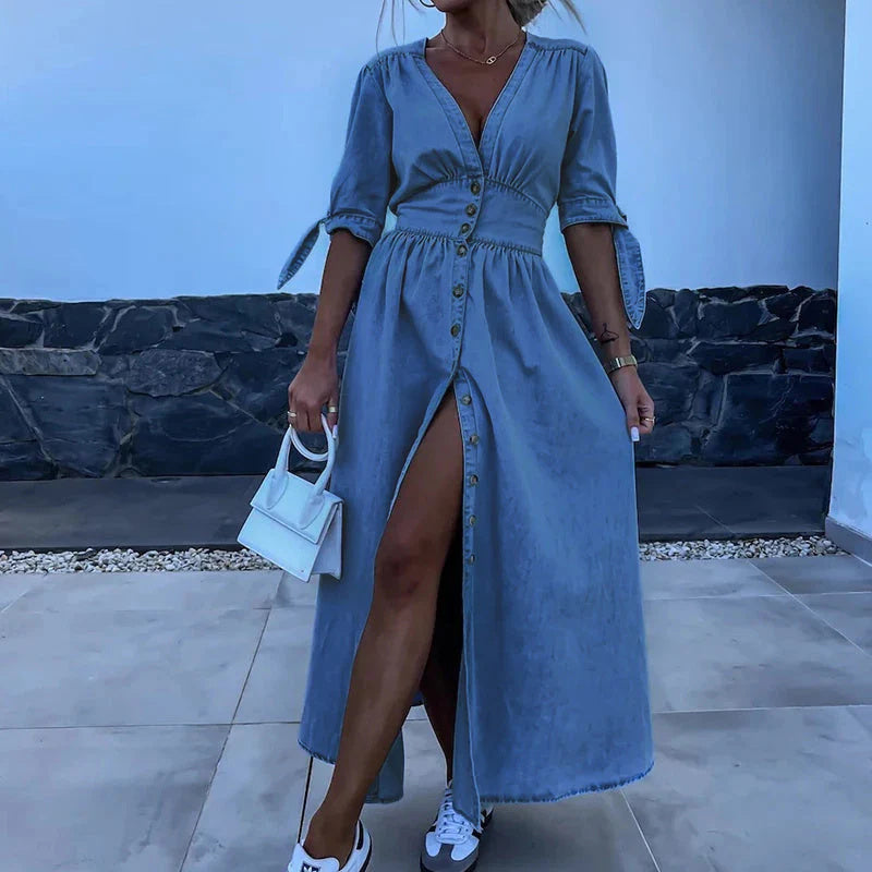 Robe en denim sexy à col en V