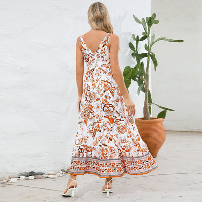 Robe Longue Fleurie à Col en V