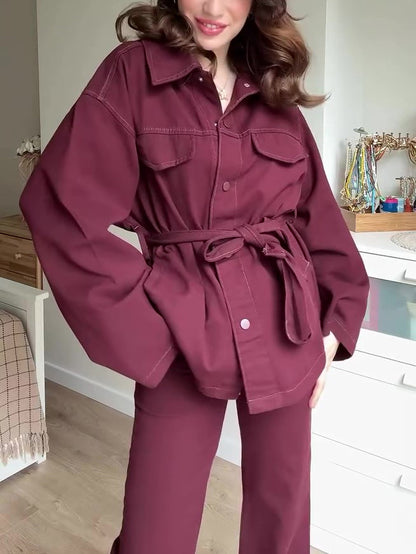 Ensemble Veste Ceinturée et Pantalon Taille Haute