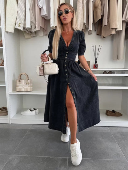 Robe en denim sexy à col en V