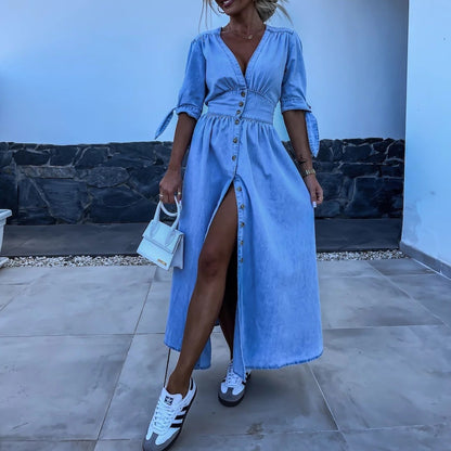 Robe en denim sexy à col en V