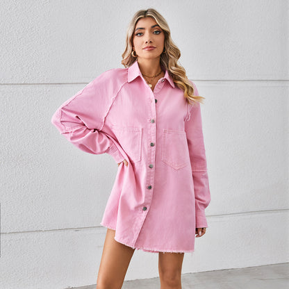 Robe en Jean Délavé à Bords Bruts