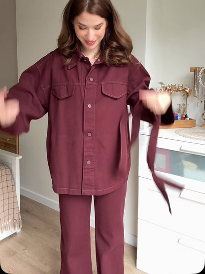 Ensemble Veste Ceinturée et Pantalon Taille Haute