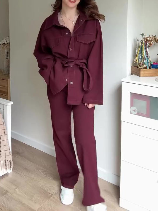 Ensemble Veste Ceinturée et Pantalon Taille Haute