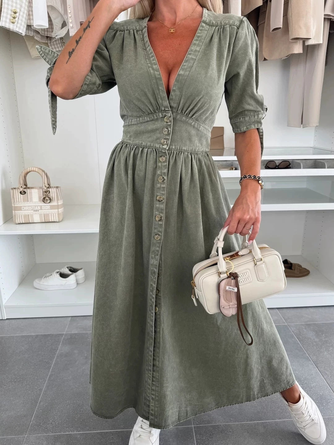 Robe en denim sexy à col en V