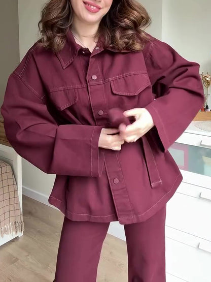 Ensemble Veste Ceinturée et Pantalon Taille Haute