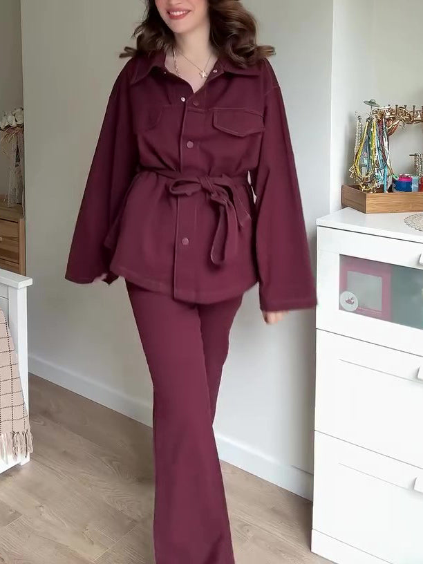 Ensemble Veste Ceinturée et Pantalon Taille Haute
