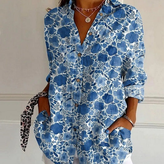 Chemise Unie avec Boutons Floraux