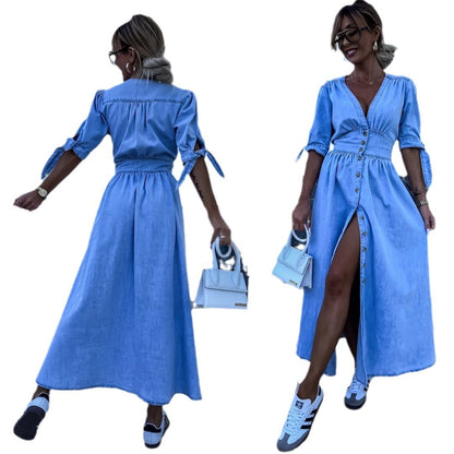Robe en denim sexy à col en V